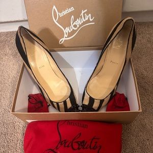 Christian Louboutin GEO PUMP 85 Pony Hair Spike Patent Toe Heel Pump Shoes